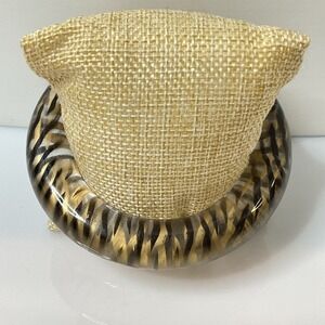 Vintage Acrylic Bangle Bracelet Gold Black Zebra Print Size 7.75 Round